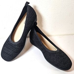 Womens Casual Knit Stretch SlipOn Comfort Shoes 10 Black Wedge Heel Career Flats
